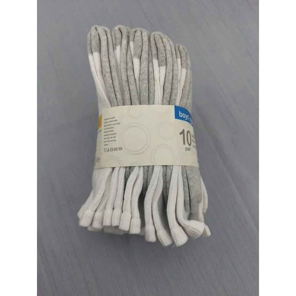 BOYS CUSHION CREW SOCKS LG 3-9 NEW WHITE 10 PAIRS Wonder Nation